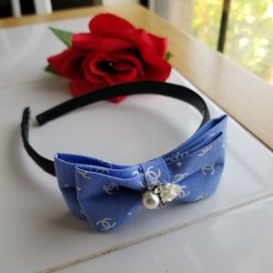 Blue Headband with Faux Pearl and Rhinestone New